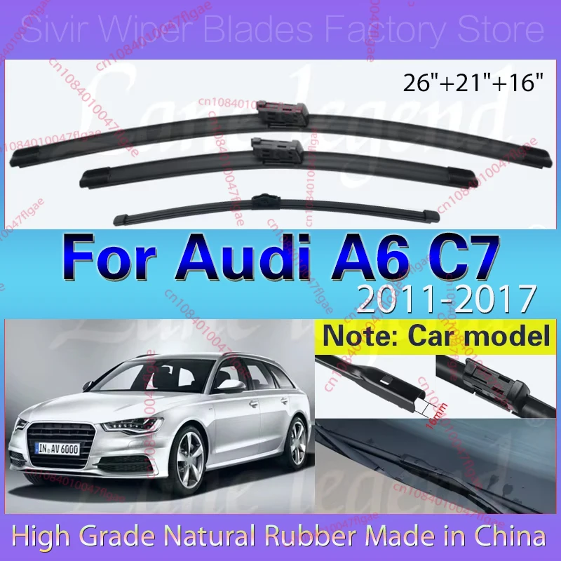 

For Audi A6 C7 2011 - 2017 Wiper LHD Front Rear Wiper Blades Windshield Windscreen Window Rain Brushes 2014 2015 2016 26"21"16"