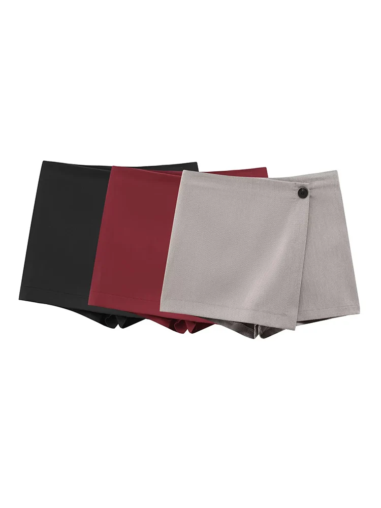 

Willshela Women Fashion Solid Single Button Front Slit Mini Skirts Shorts Vintage High Waist Female Chic Lady Shorts