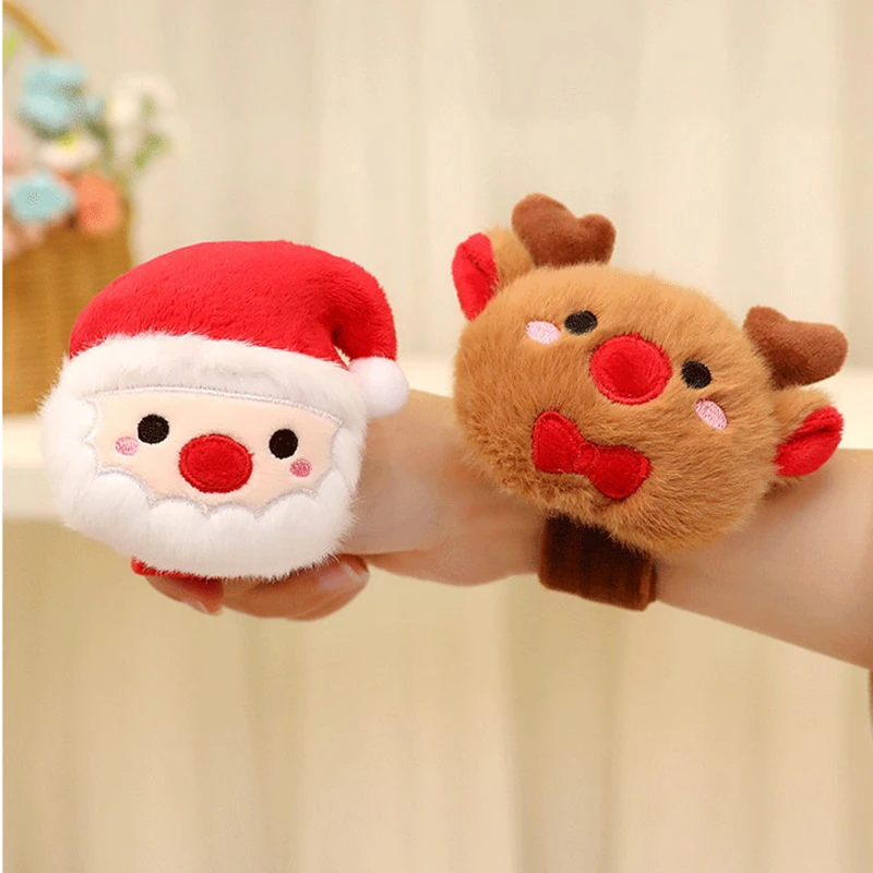 Divertenti cartoni animati in stile natalizio giocattoli di peluche padre Natale a scatto cerchio alce anello a mano vacanze per bambini vestire anelli a mano regalo
