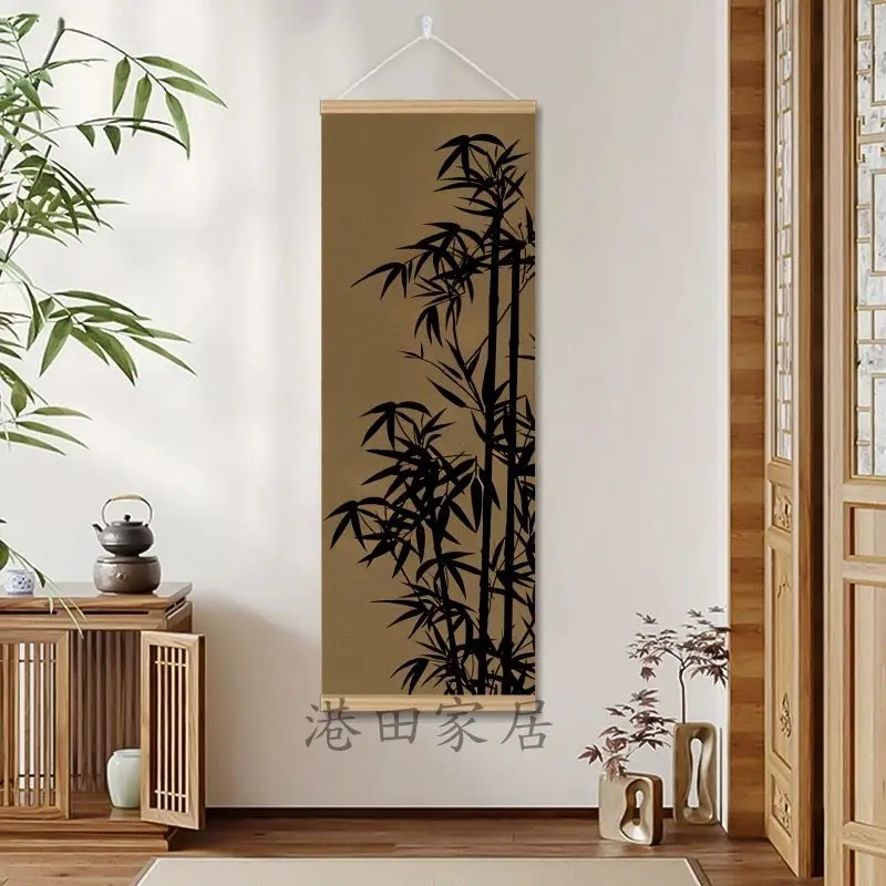 Japanese Zen DryLandscape Bamboo wall hanging scroll, Longevity Resilience Minimalist  Corridor Hallway Room Decor Aesthetic​