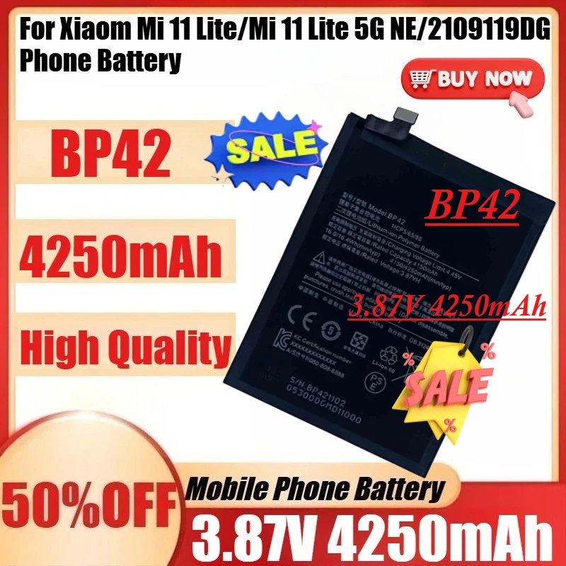

Новые аккумуляторы BP42 3.87V 4250mAh высокого качества для телефонов Xiaomi Mi 11 Lite/Mi 11 Lite 5G NE/2109119DG + инструменты