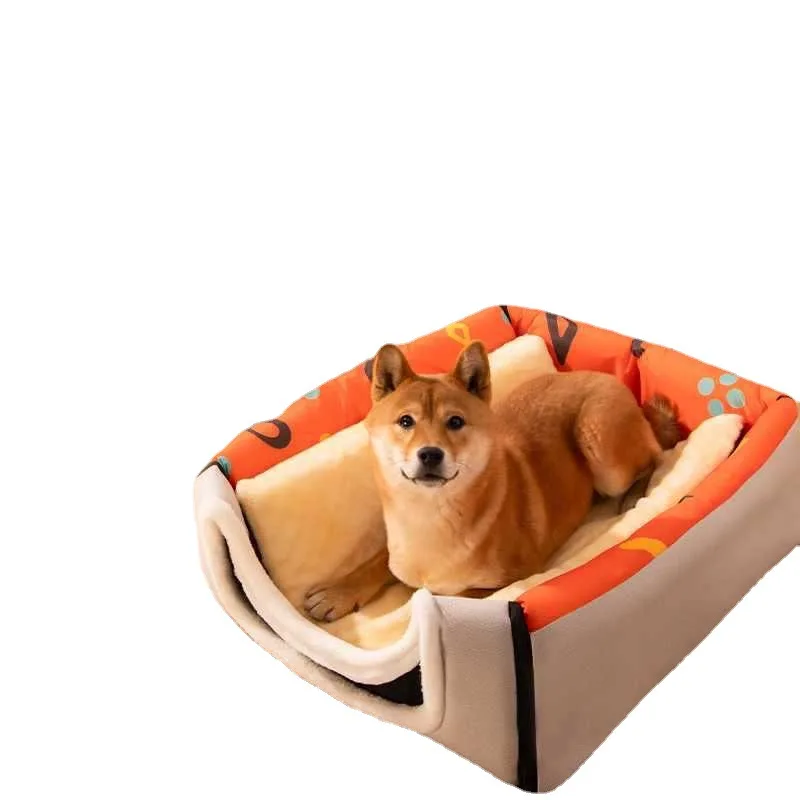 Dog Cave 2 in 1 Detachable Covered Cat Bed with Ball Pendant Cat Hideaway House, Warm Washable Cozy Dog Beds for Large Dogs