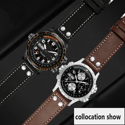 genuine leather watchband for HAMILTON H760250 H77616533 Khaki aviation series wristband brand watch straps 20mm 22mm with rivet