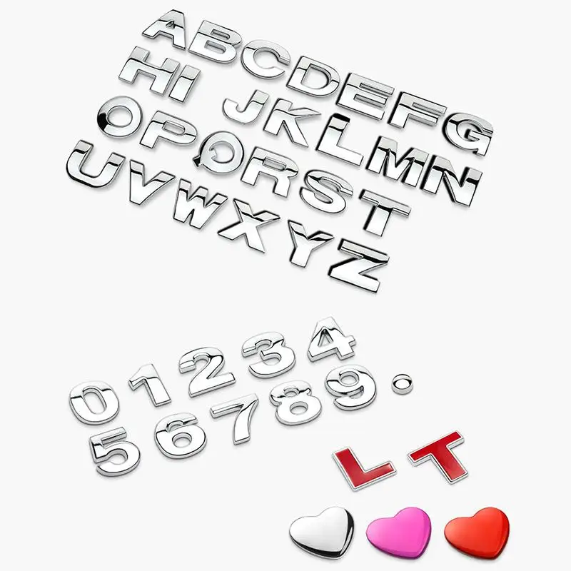 ~1Pc 3D Zinc Alloy Car Letter Stickers DIY Alphabet Emblem Numbers Chrome Labeling Car Sticker Digital Badge Accessories