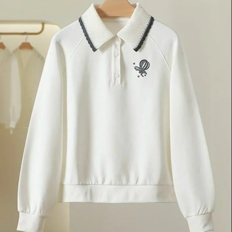 Sweatshirts Women Turn Down Collar Half-button College Youthful Long Sleeve New Pullover Tops Ulzzang Fashion Leisure Popular