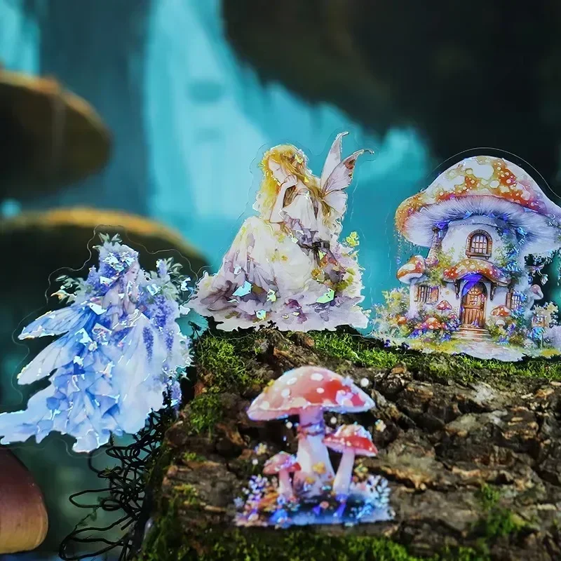 16pcs Stationery Sticker Pack per pack Shell Meet Fairytale Forest Supplies Light PET Landscaping Scrapbook cut 140*96mm