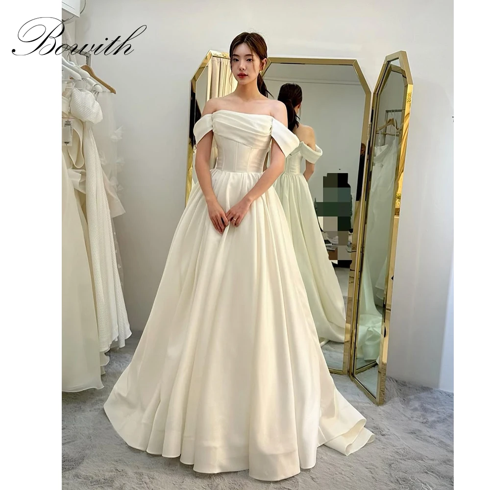

Bowith High Quality Soft Satin Wedding Dresses Customized 2025 Bridal Gown Off the Shoulder A-line Princess Wedding Party Gown