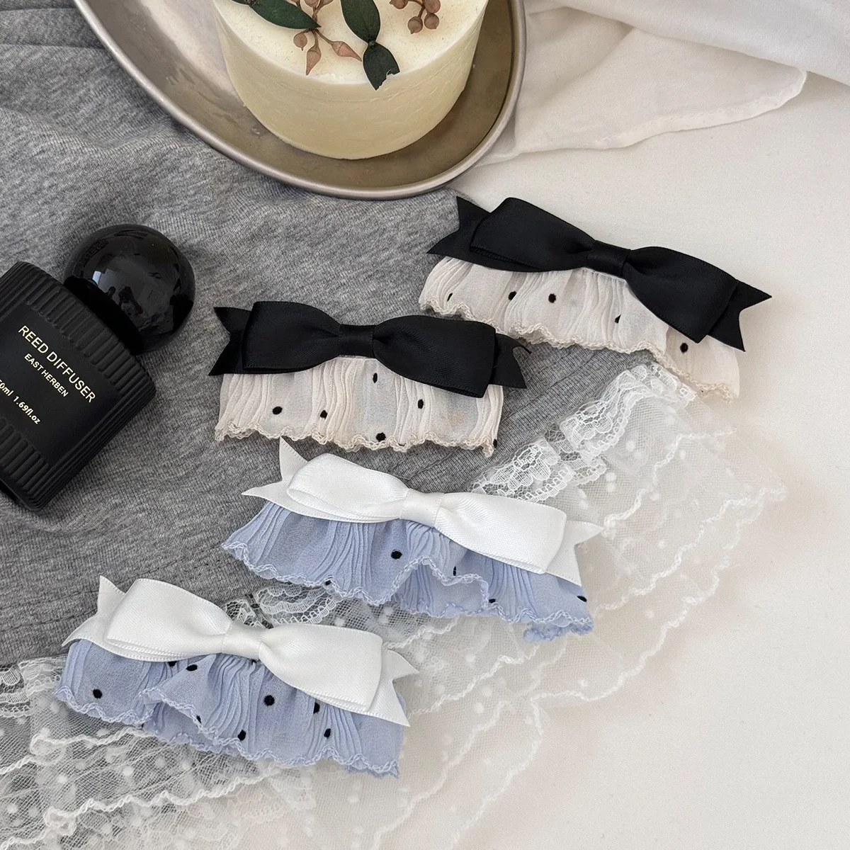 

Корейская нежная ткань в горошек, кружевная заколка с бантом, боковая заколка, челка, милая заколка, головной убор для девочек, женские аксессуары femme