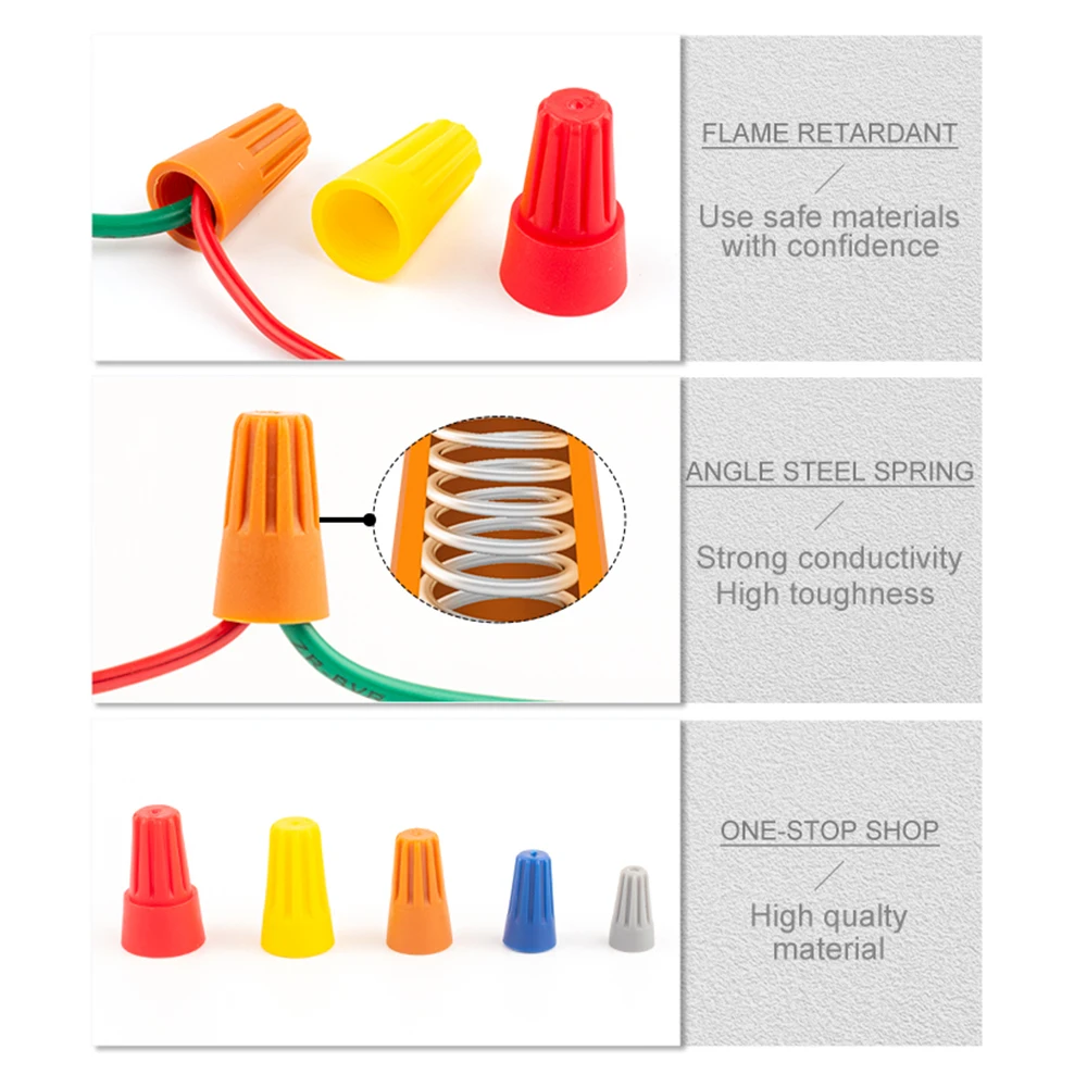 100 Pcs  P1 P2 P3 P4 P6 Colorful Electrical Wire Connectors Screw Terminals With Spring Insert Twist Nuts Caps Connection