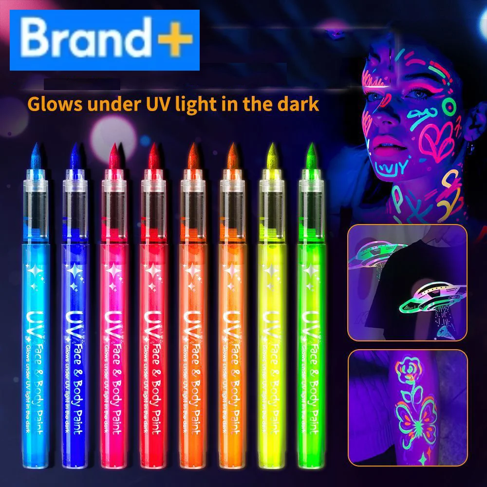 

8-Color Uv Neon Face & Body Paint Markers - Glow Bright Under Black Light For Epic Glow Parties, Carnivals & Festivals, Washable