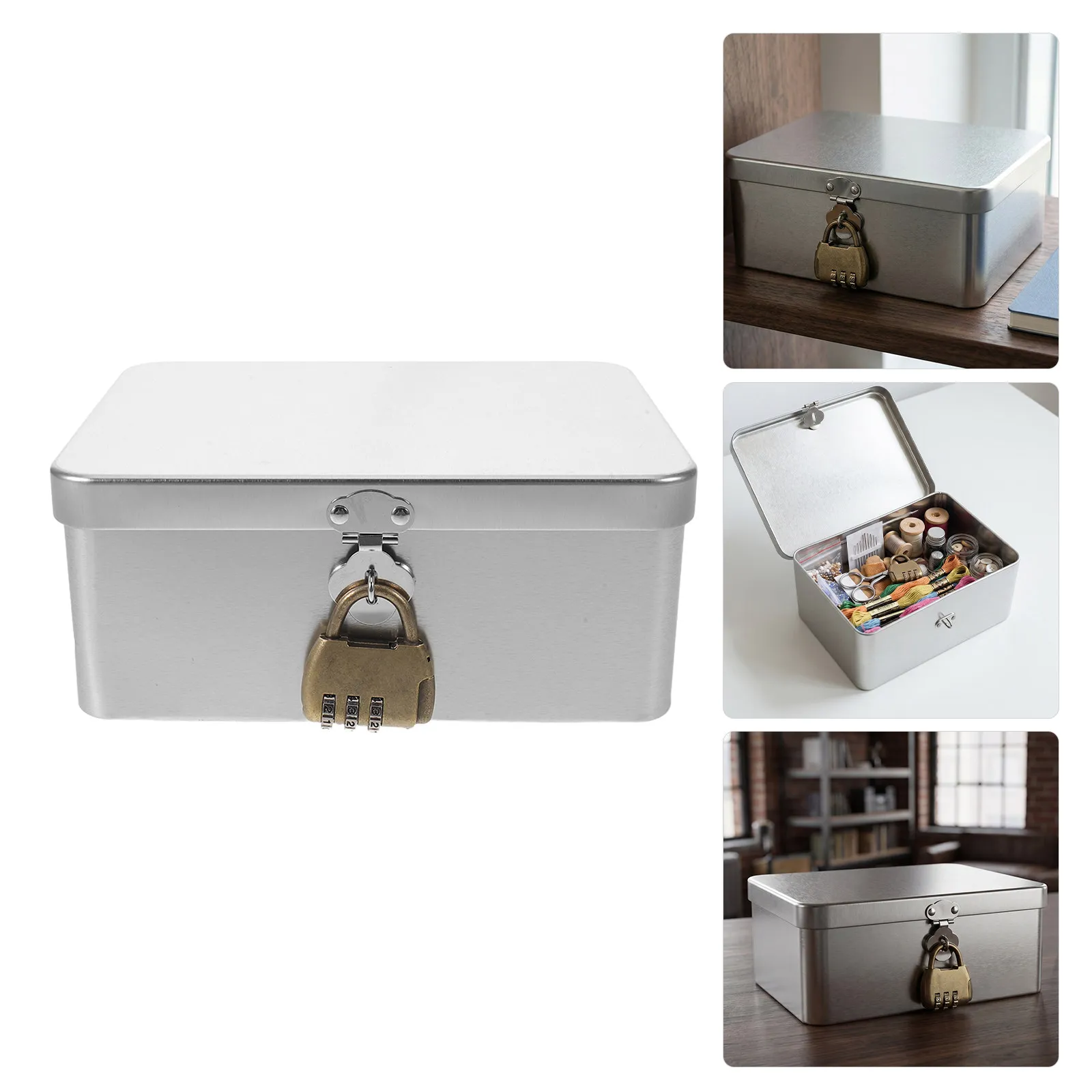 Rectangular Metal Tin Box Lockable Storage Container Large Empty Tinplate Box Desktop Organizer Candy Cookie Holder