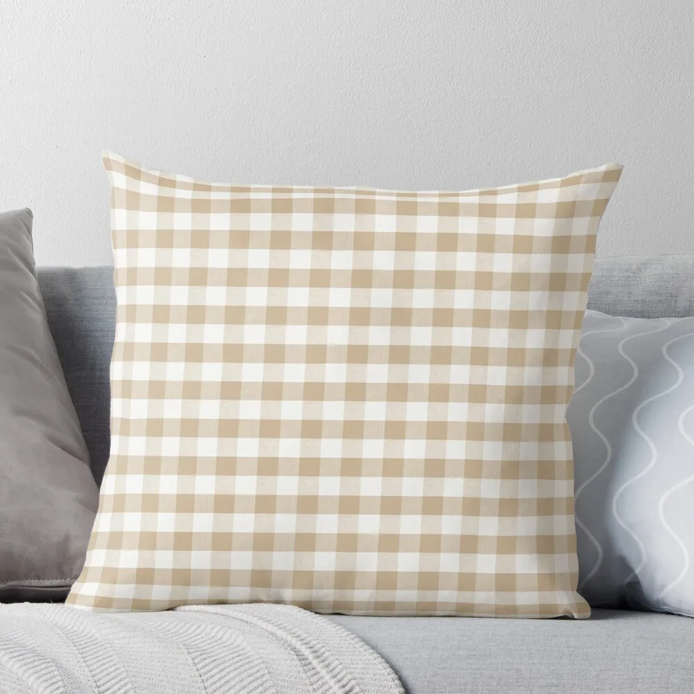 Almond Buff Tan Gingham Throw Pillow Sofa Cushions Cover Christmas Pillow Cases