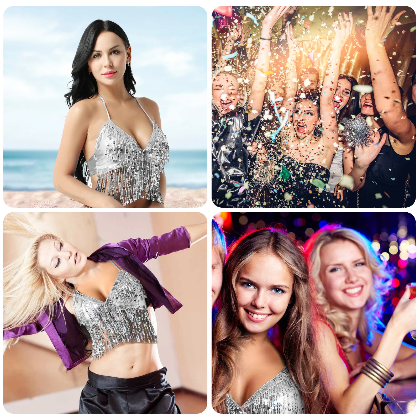 Biustonosz z cekinami Performance Top, damski, z frędzlami, strój do tańca w klubie nocnym, top do tańca brzucha, kostiumy sceniczne, biustonosz typu halter