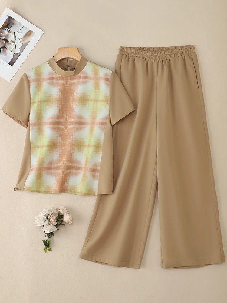 

ZANZEA винтажные костюмы женские топы с короткими рукавами с принтом повседневные свободные брюки комплекты 2025 одинаковые комплекты элегантная рабочая одежда