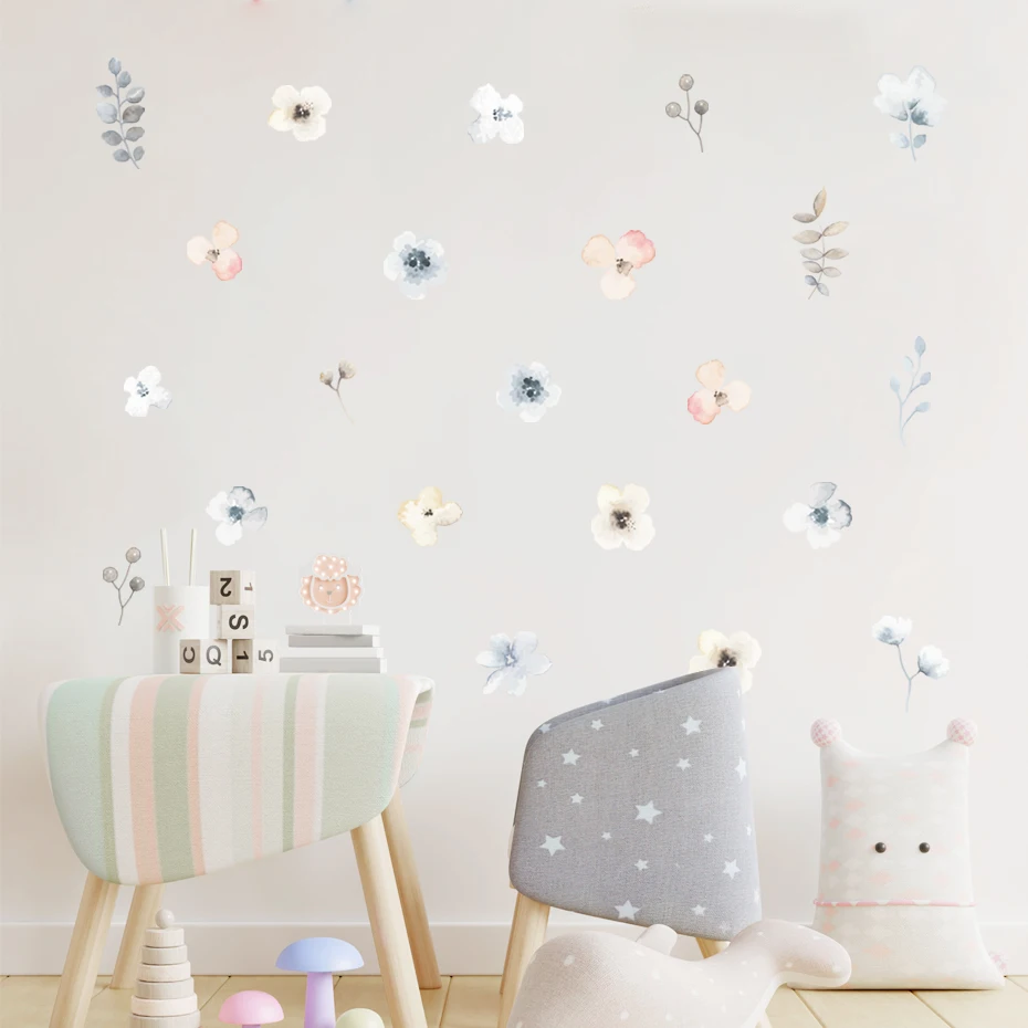 Pegatina de vinilo con diseño de hojas y hierbas para pared, adhesivo extraíble de estilo bohemio, con diseño de flores de campo, acuarela, para