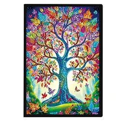 5D DIY Special Shape Diamond Art Painting A5 Notebook Sketchbook, Rhinestone Art Hand Craft Kit Office Product(Colorful Tree)
