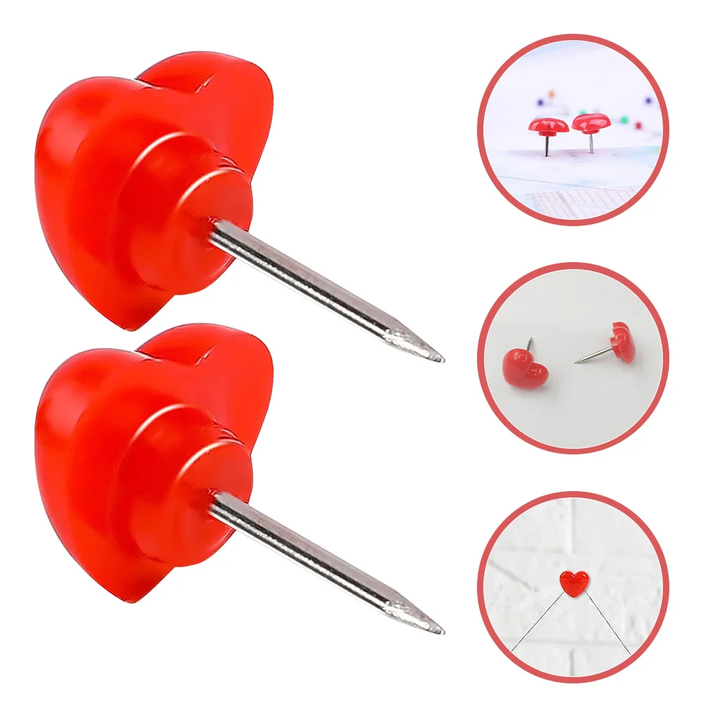 50Pcs Red Heart Push Pins Steel Point Thumb Tacks for Cork Board Bulletin Board Photos Messages Maps Heart Location Markers