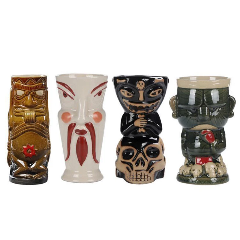 Hawaiian Style Tiki Mug Creative Martini Cocktail Cup Zombie Ceramic Tiki Mug Drinkware Mug Bar Party Easter Island Halloween