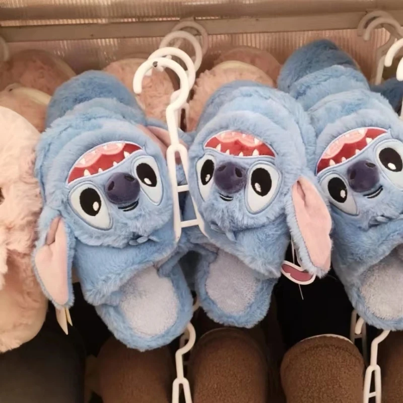 Anime Miniso Stitch Cotton Slippers Cartoon Cute Men and Women Couple Winter Warm and Thickened Comfortable Home Slippers Gift