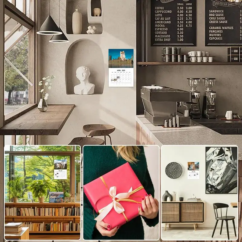 Kalender dinding kucing menyenangkan, kalender dinding kucing besar Urban 2025 dinding persegi vertikal bulanan kalender perencana keluarga untuk