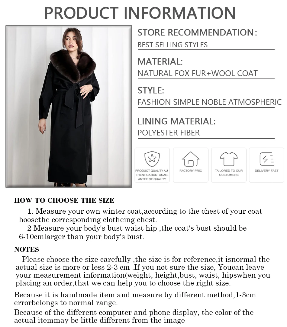 Woolen Coats For Women Cashmere Wool Coat Luxury Long Winter Real Fox Fur Jacket High Quality New Arrivals