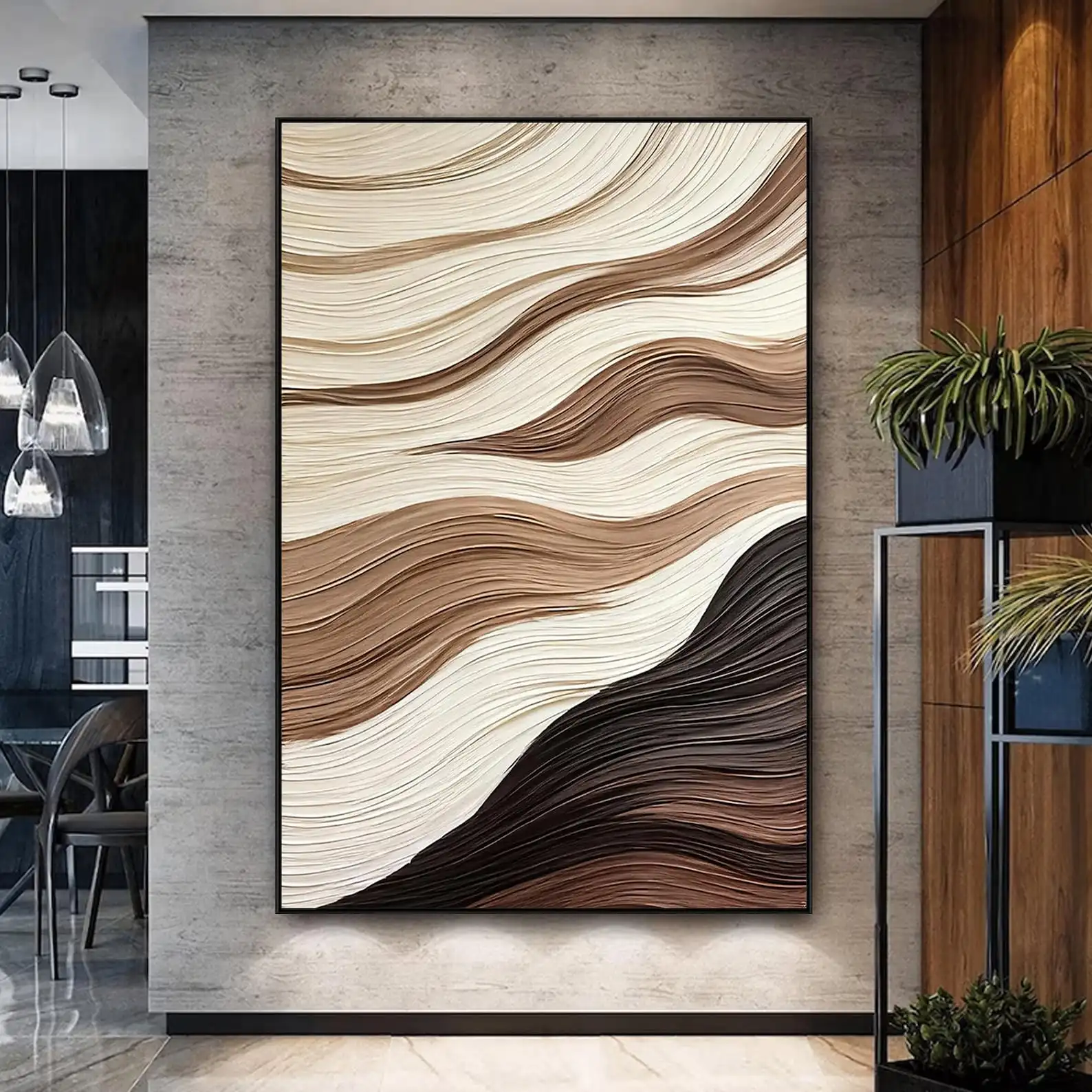 Оригинальная текстурная картина маслом Mhemyo «Нейтральная волна», большая, бежево-коричневая, абстрактная, ручной работы, на холсте, современный минималистичный декор для гостиной