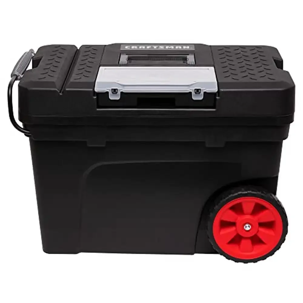 Toolbox on Wheels with Organizers and Trays Heavy Duty Portable Lockable Plastic 15.2 Inch Transportable Rolling Box Handy Tool