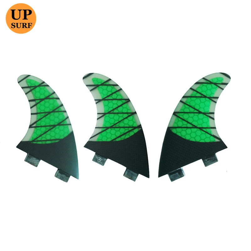 YEPSURF Double Tabs Surfboard Fins Tri fin set Size M Fiberglass Honeycomb Green Color Surf Fin Surf Board Accessories