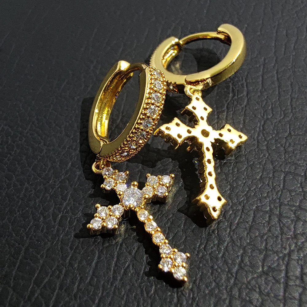 

Brass Zircon Cross Earrings for Men And Women Personalized Earrings for Street Trendy Hip-Hop Rap Accessories