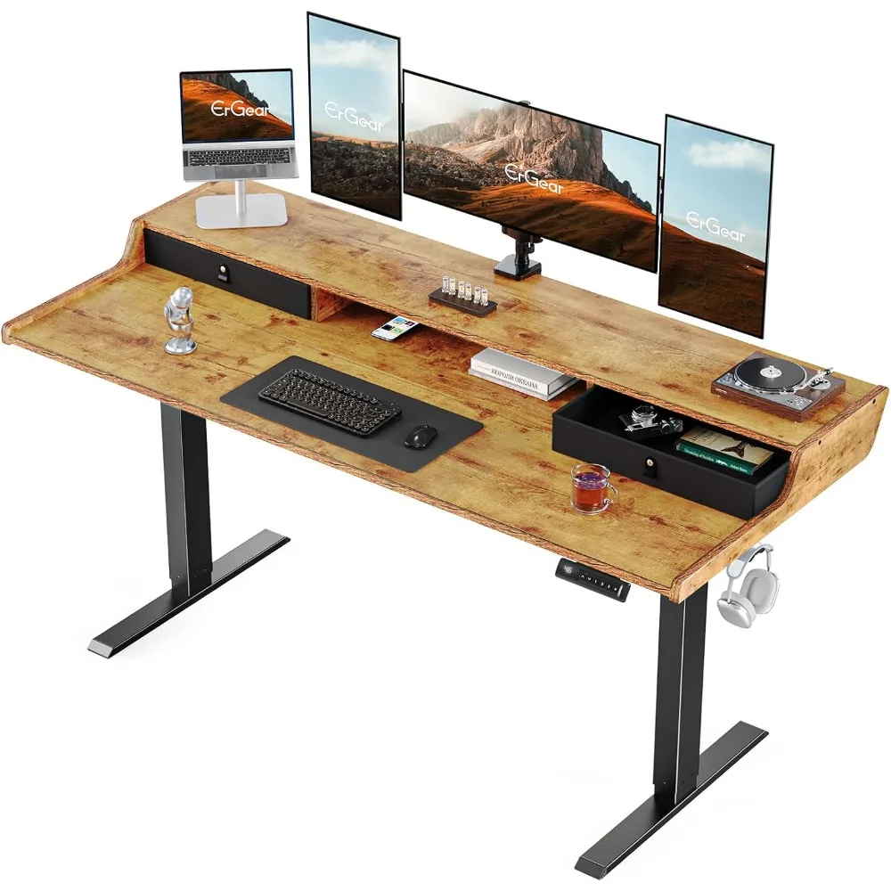 63″ X 28″ Gaming Desk with Monitor Stand, C-Clamp Mount Compatible, Home Office Height-Adjustable Desk, Computer Desks