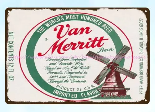 1970s Van Merritt Beer Peter Hand Brewing Co Chicago Illinois tin sign poster