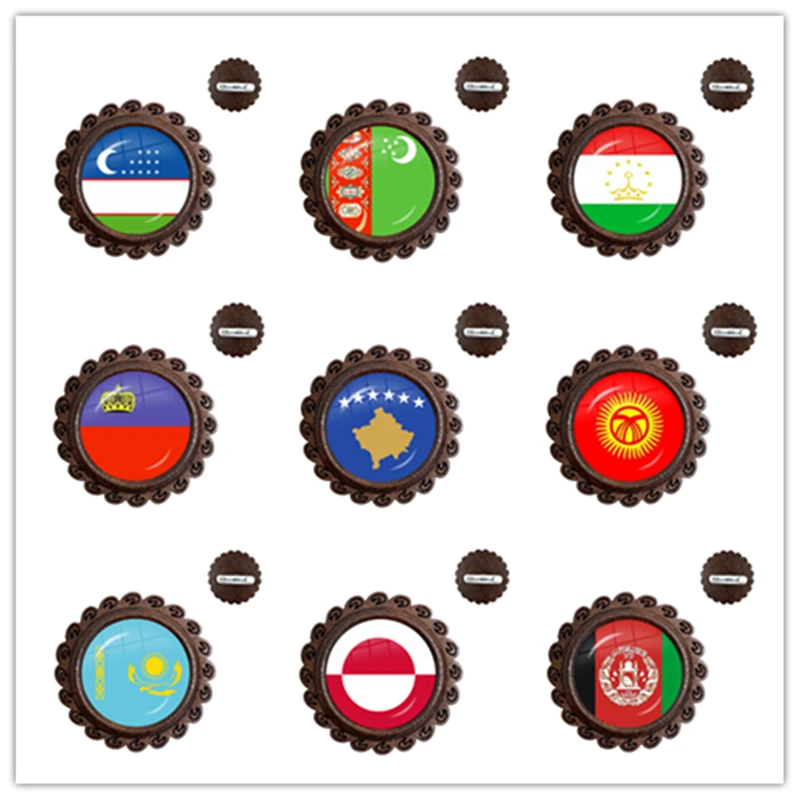 Broches de madera con Bandera Nacional de Albania, Kazajstán, Groenlandia, Pakistán