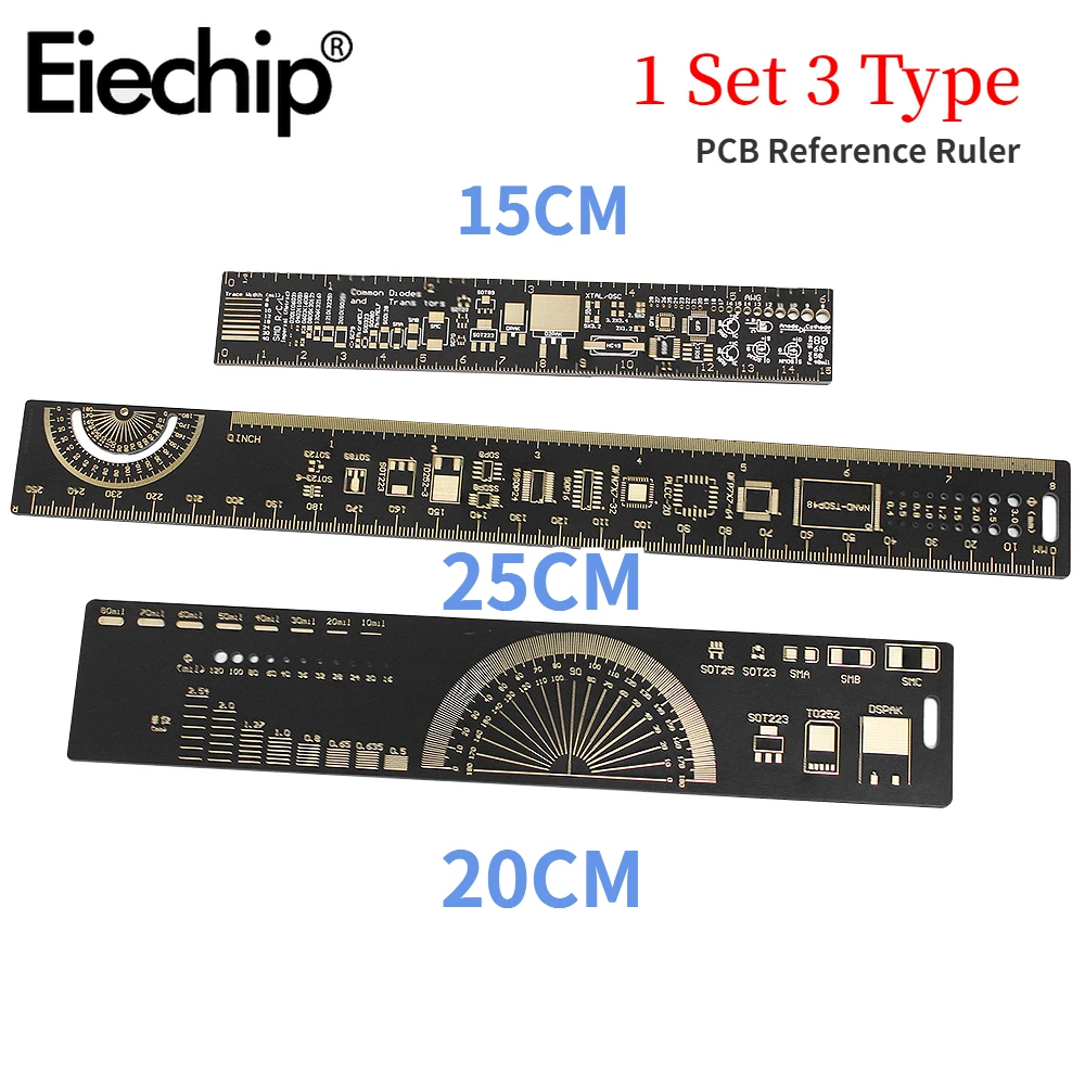 

3 Type 1 Set 15cm 20cm 25cm PCB Ruler Multi-functional Measuring Tool Resistor Capacitor Chip IC SMD Diode Transistor