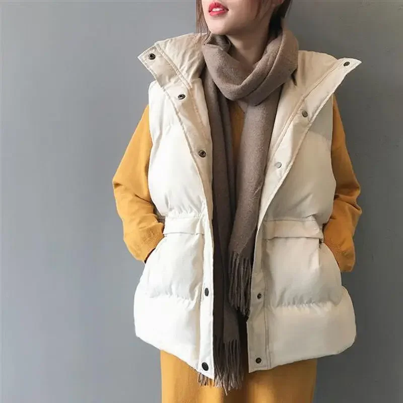 

Versatile Bread Coat Korean Style Fashionable Solid Color Outerwear Fall Winter Short Loose Women's Durable Cotton down Vest