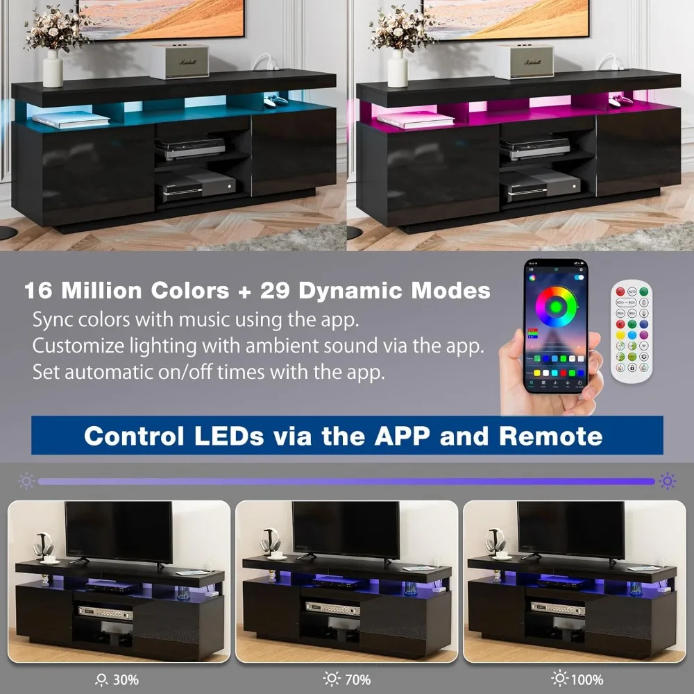 حامل تلفزيون LED لتلفزيون 75 بوصة، مركز ترفيه حديث طويل القامة مع مخرج طاقة، وحدات تحكم تلفزيون الألعاب مع مساحة تخزين #4