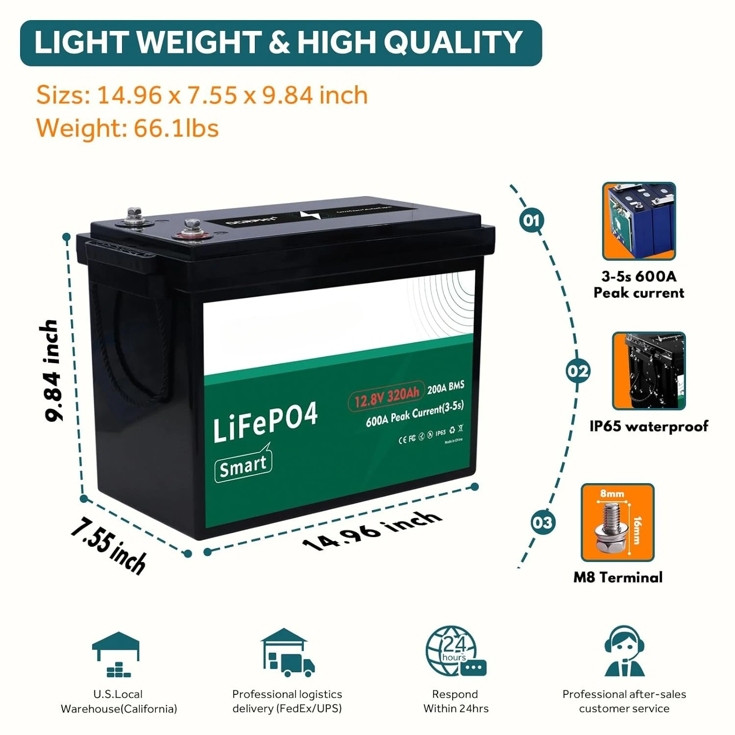 

Литиевая батарея 12В 320Ач для автодомов с Bluetooth и отключением при низкой температуре, встроенной интеллектуальной BMS 200А, идеально подходит для кемперов, на заказ