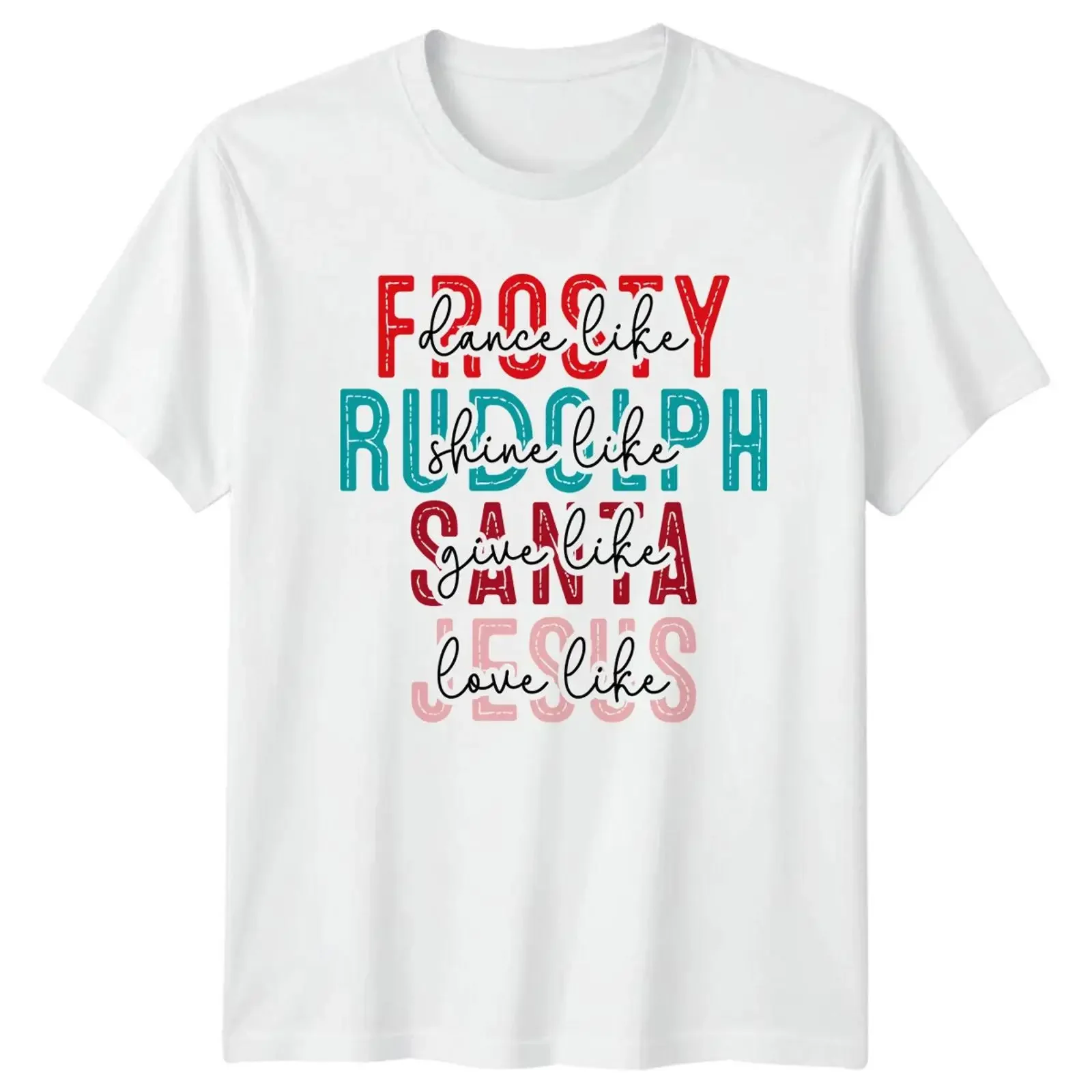 Frosty Rudolph Santa Jesus Dance Shine Give Love Like T Shirt vintage Washed Stylish Stretched streetwear Unisex graphic
