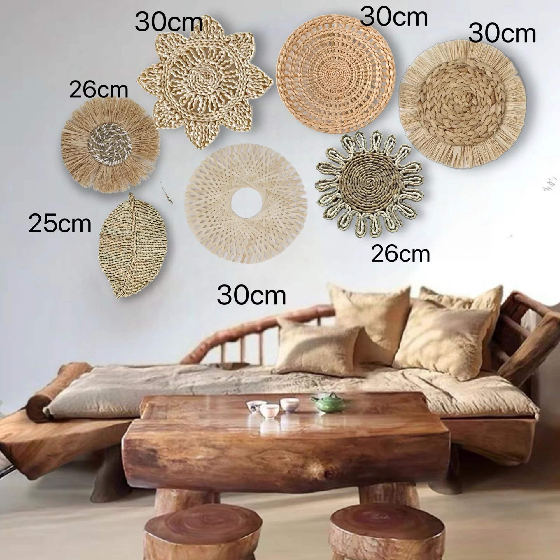 مجموعة ديكور حائط مكرامية مقسمة - طقم تعليق بوهو منسوج يدويًا من الشمال مع خرزات خشبية، فن جداري ثلاثي الأبعاد لخلفيات غرفة المعيشة #6