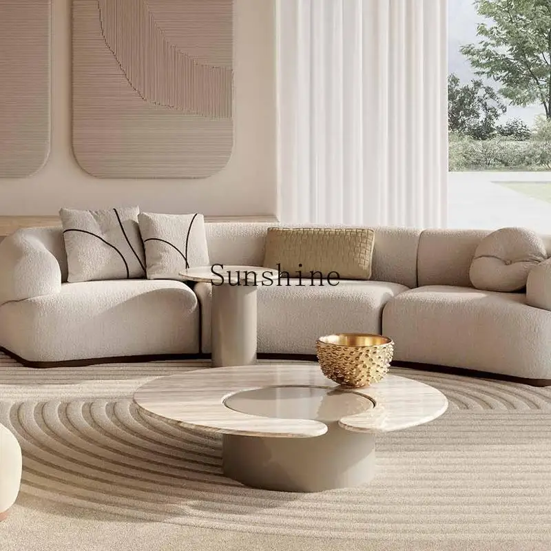 

Natural luxury stone Venetian brown marble round size combination living room coffee table