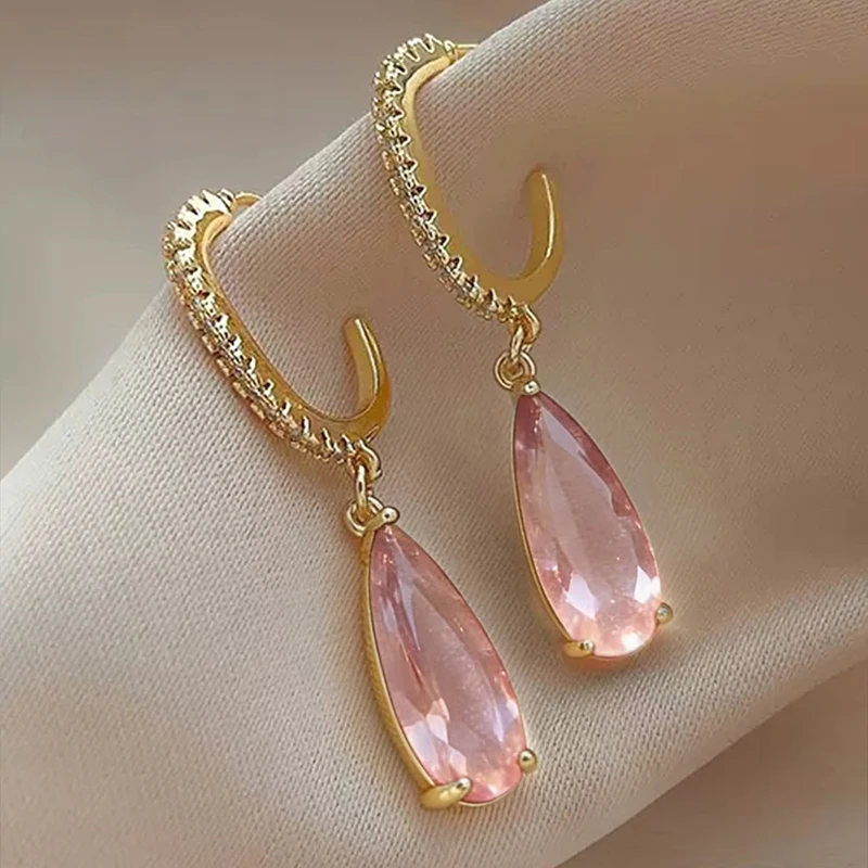 Huitan Birne Grün CZ Tropfen Ohrringe für Frauen Temperament Gold Farbe Ohr Hängen Ohrringe Büro dame Luxus Trendy Schmuck – Detail 8