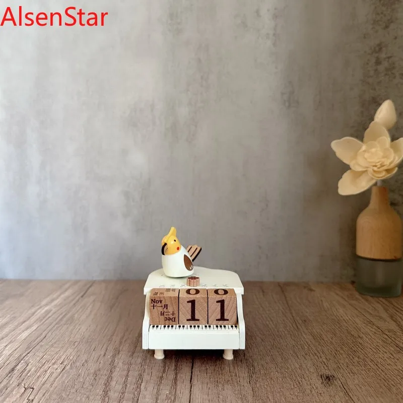 

Bird Piano Calendar Wooden Music Box Rotating Music Boxes Desktop Ornament Creative Christmas Craft Gift Home Decoration