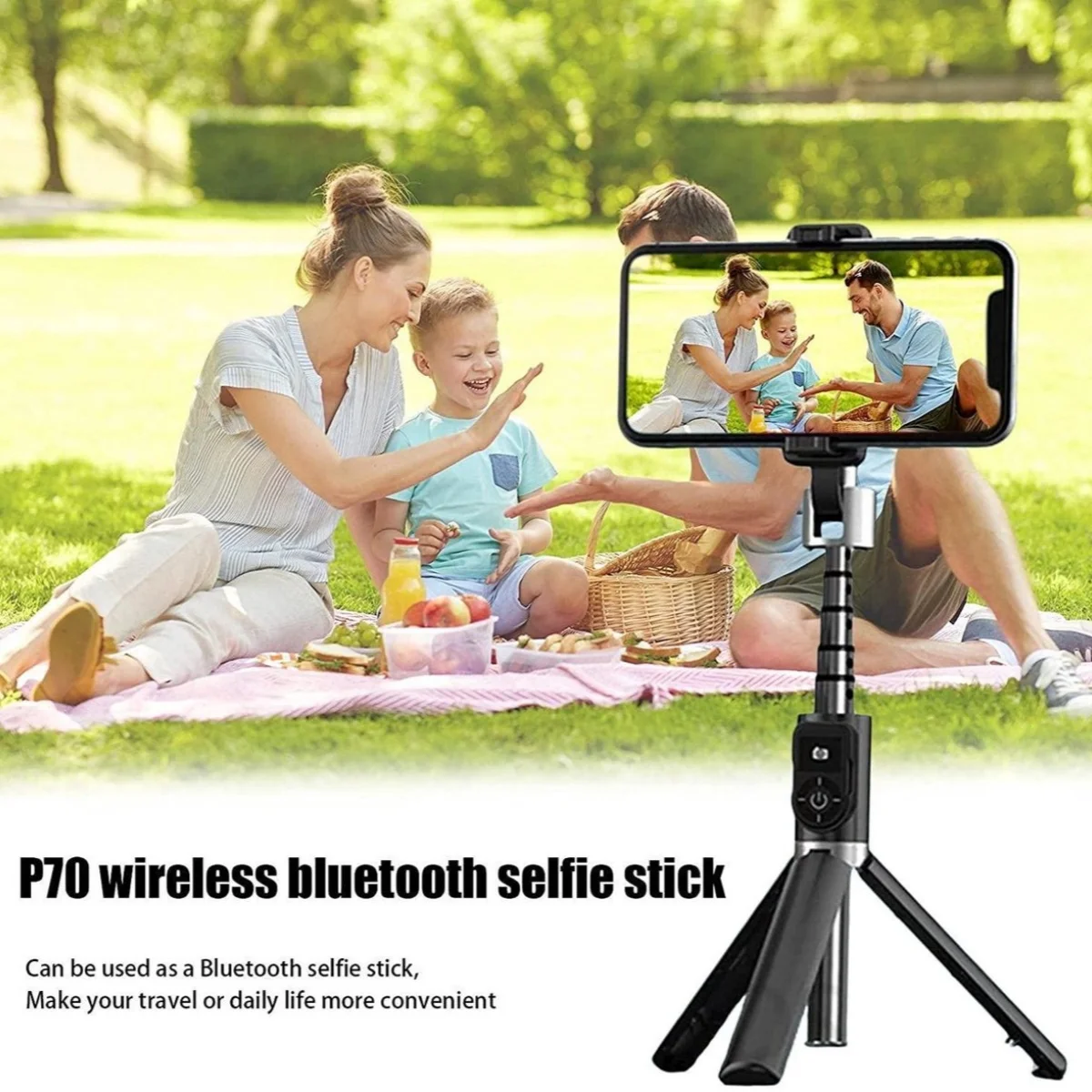 P70 Selfie Stick 360° Rotation Extendable Bluetooth Selfie Stick with Wireless Bluetooth and Tripod， Outdoor Desktop Bracket