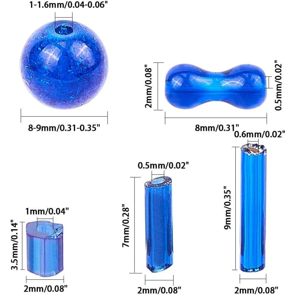 345pcs Rondelle Royal Blue Glass Beads with 60g Tube Blue Glass Beads 6mm 8mm 9mm 10mm for Jewellery Making with Container Box
