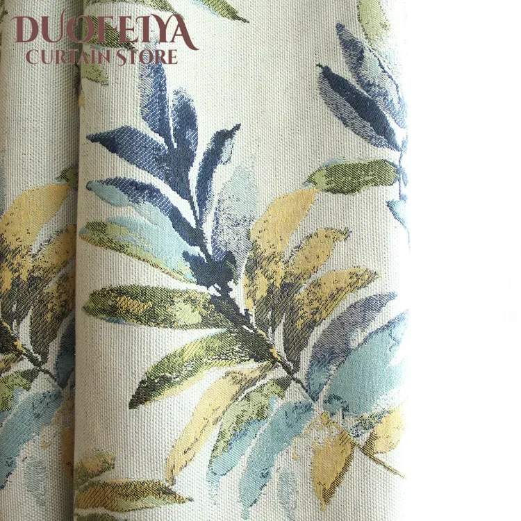 

Modern Simple Light-shading Pastoral Leaves Curtains for Living Dining Room Bedroom Nordic Sun-shading Linen Color Jacquard