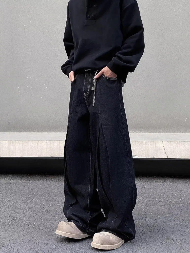 2025 Ropa Y2K streetwear 블랙 헐렁한 청바지 바지 남성용 디자이너 의류 한국 캐주얼 와이드 레그 데님 바지 Pantalon Homme