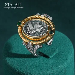 Vintage Gold Color Oval Relief Beauty Head Shape Rings French Craftsmanship Gold Color New in 2024 Retro Woman Antique Jewelry