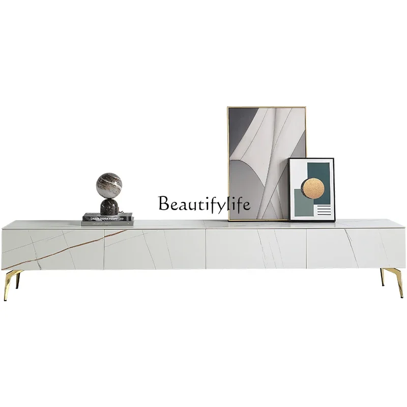 

ls 42Light luxury rock slab simple modern small apartment custom rock slab white TV cabinet