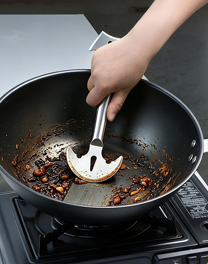 Kitchen Cleaning Shovel Remove Dirt Oil Stains Stainless Steel Arc-Shaped Cleaning Shovel Bottom Pot Ash Removal Shovel Scraper