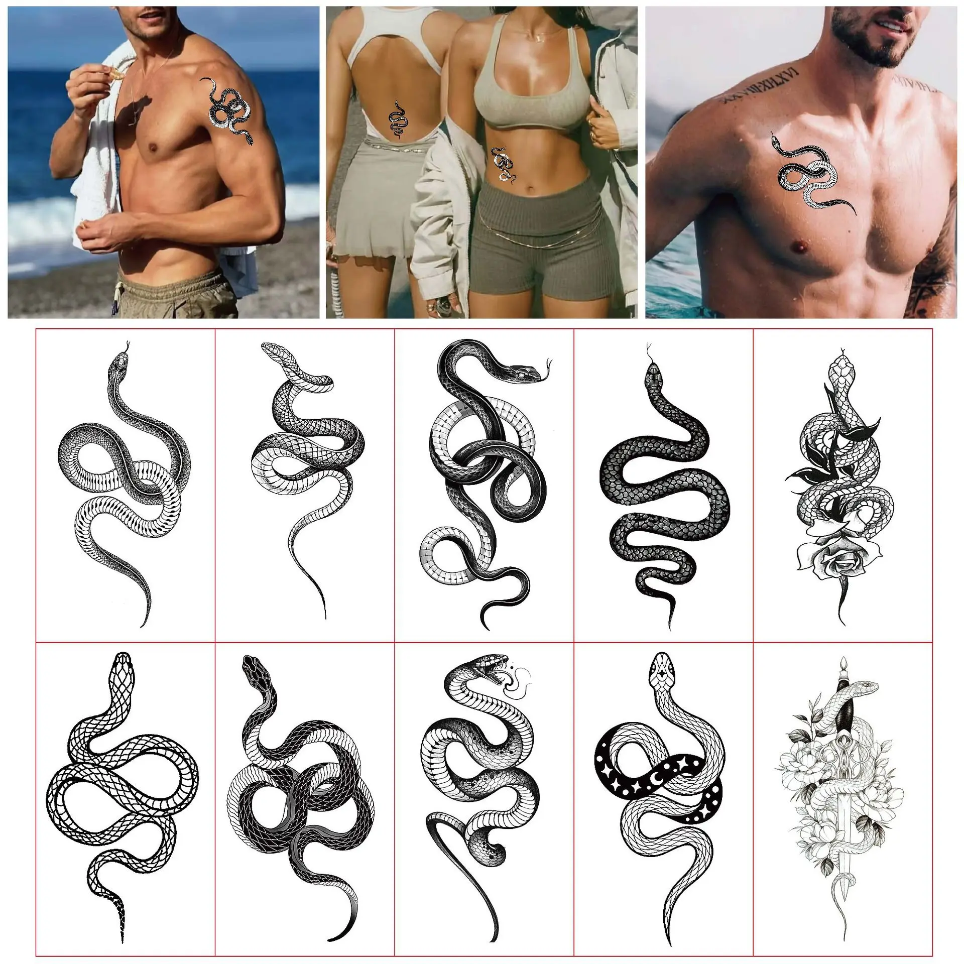 10x Snake Scorpion Dragon Tattoo Sticker Simulation Snake Totem Tattoo Sticker Disposable Waterproof Tattoo Sticker