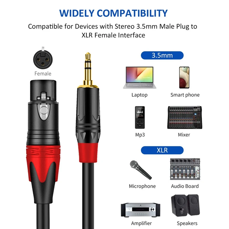 3.5 مللي متر إلى XLR (3-Pin) ميكروفون كابل الصوت أنثى إلى ذكر كابل لخلاط الصوت مكبر للصوت هيئة التصنيع العسكري الغيتار المتكلم 6.5Ft